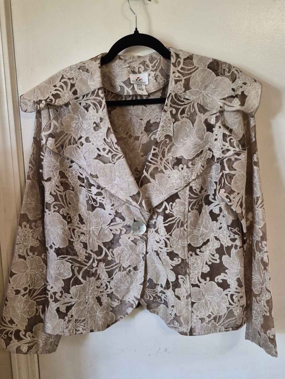 IC Collection Embroidered Lace-Overlayed Blazer
